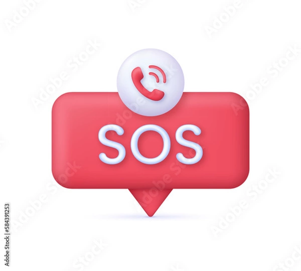 Obraz 3D SOS Emergency icon. Emergency alarm. SOS help service.