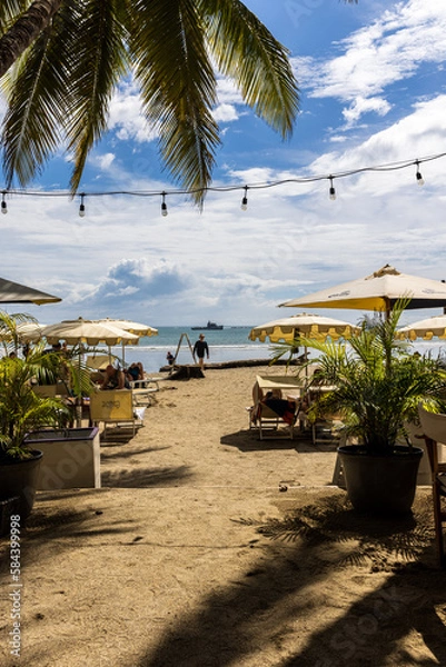 Obraz beach with palm trees and umbrellas