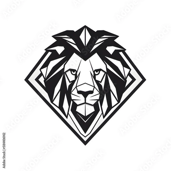 Fototapeta Majestic Minimalist Lion, Striking Black, Black-White Design of Lion's Head on Transparent Background, Showcasing the Power, Grace of the King of the Jungle, Vector Design