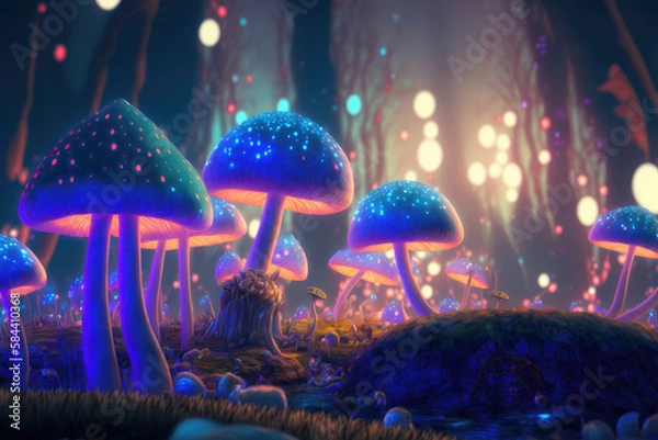Obraz Magic fantasy mushrooms in the forest ,made with Generative AI