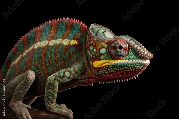 Fototapeta Chameleon on tree branch. AI generated