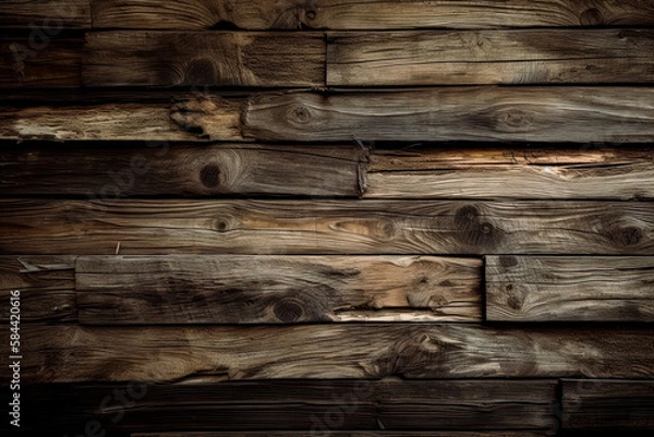 Fototapeta Wood Background. - Generative Ai. - texture, pattern, natural, organic, rustic, vintage, aged, weathered, distressed, grain, knots, texture, surface, material, lumber, carpentry, woodworking.