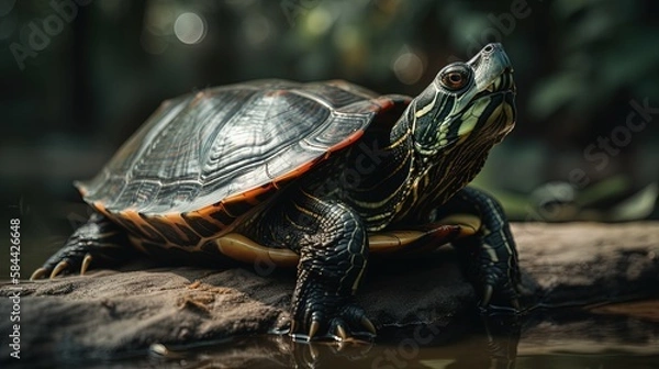 Fototapeta close up turtle in nature forest, Generative Ai
