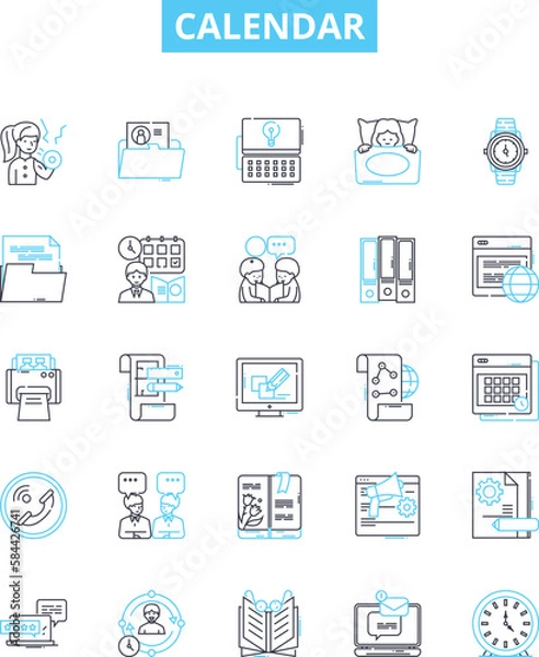 Fototapeta Calendar vector line icons set. Diary, Schedule, Datebook, Timeline, Booklet, Record, Register illustration outline concept symbols and signs