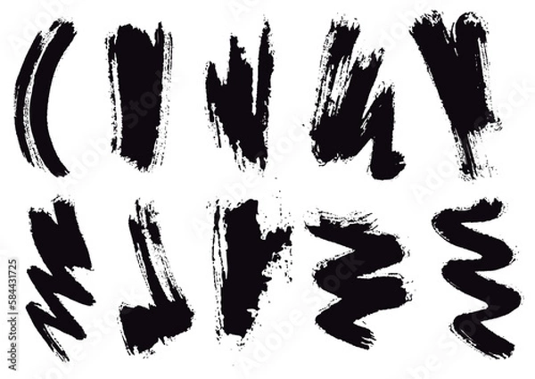 Obraz set of brush and black paint stains, brush and splash set