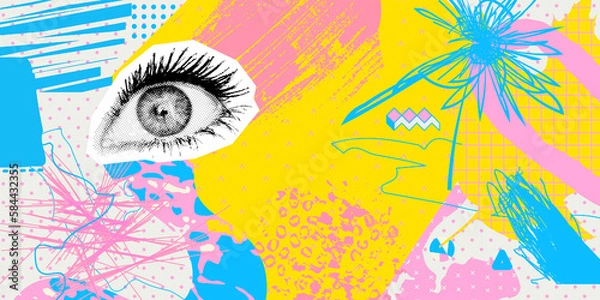 Obraz Contemporary digital collage art. Modern trippy design. Eye and abstract creative background