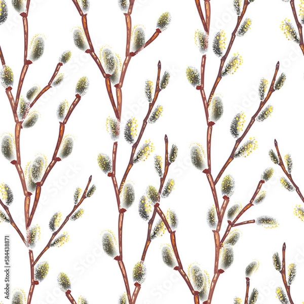 Obraz Seamless background with sprigs of willow