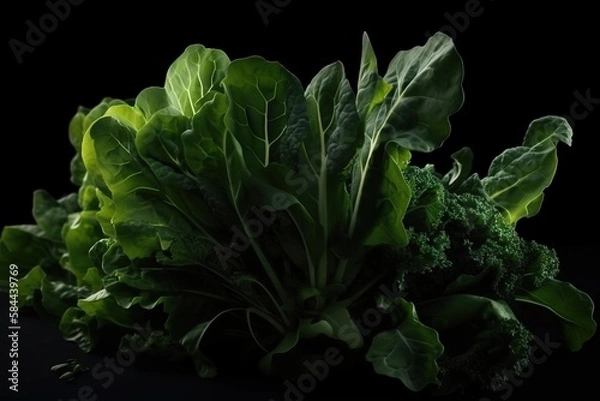 Fototapeta  a bunch of green leafy vegetables on a black background with a black background behind them and a black background behind them with a black background.  generative ai