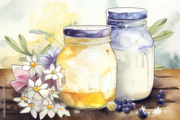 Fototapeta Feed Your Gut Right With Kefir Get to Know the Natural Fermented Milk Drink . AI generation.