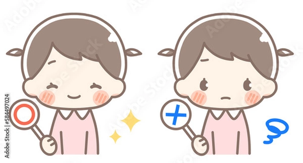 Fototapeta マルバツ札を持った女の子