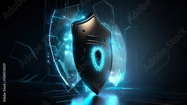 Obraz generative ai, cyber security, shiled, modern robotic, futuristic, digital, cybertech, robot, matrix, hologram, high-tech, fantasy, systems, world tech, cybernet, computer, metal, augmented reality, 