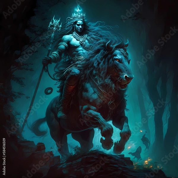Obraz lord shiva or ancient warrior riding a bull