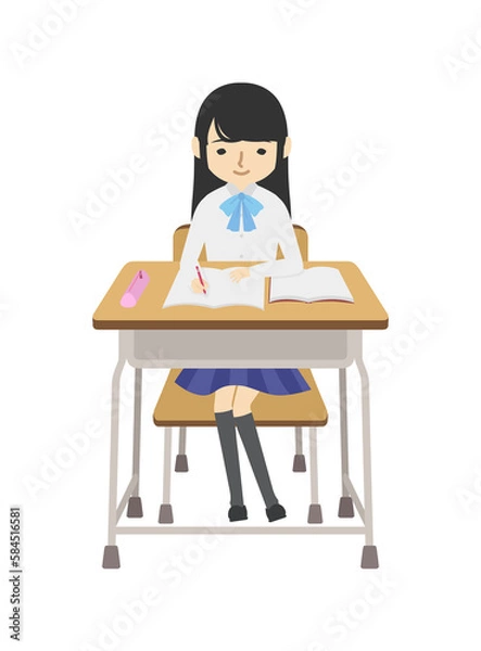 Fototapeta 勉強している夏服の女子高校生
