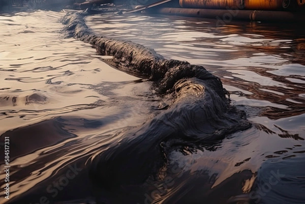Fototapeta Oil leak from Ship , Oil spill pollution polluted water surface water pollution as a result of human activities