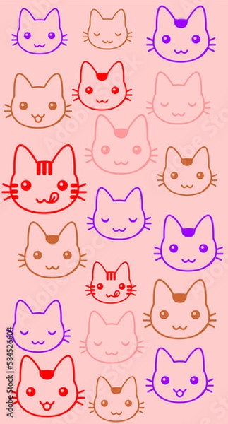 Obraz Theme in soft pink with several funny cats faces