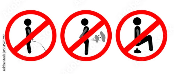 Fototapeta set 3 simple vector no poop pee and fart, isolated on white