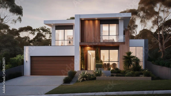 Obraz A contemporary Australian home or residential building front yard. Generative AI