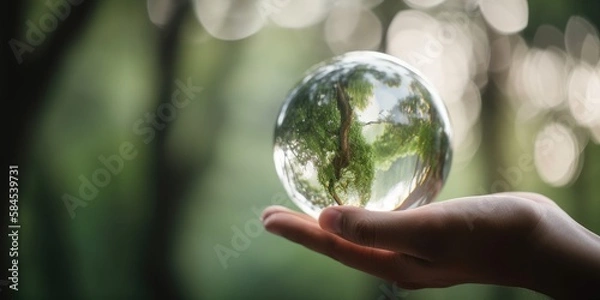 Obraz Hand Holding Crystal Ball with Forest Inside it. 