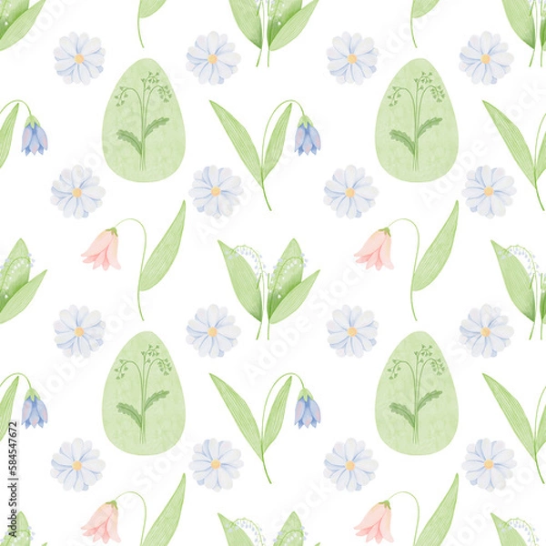 Obraz Watercolor floral spring pattern on a white background. 
Hand drawn illustration, print design.