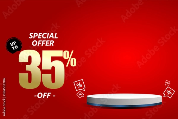 Obraz 35 percent off sale isolated gold red sticker icon with podium. can used for business store.