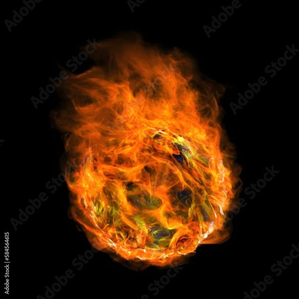 Fototapeta ball of fire on black background. glowing magma sphere. fireball. large sphere of red energy. fantasy game spell icon. Generative AI.