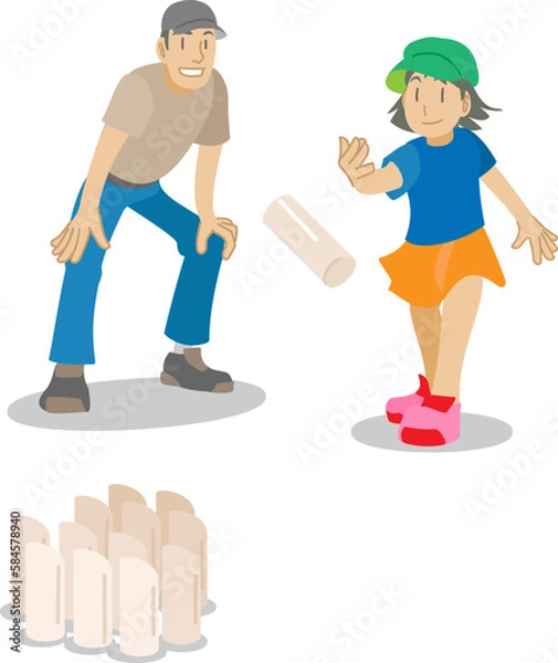 Fototapeta モルックをする子供と見守る父親