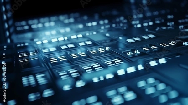 Fototapeta Technik Hintergrund Motiv in Blau mit Raster, ai generativ