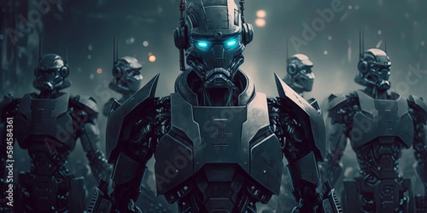 Fototapeta Robots taking over the world background. Generative AI