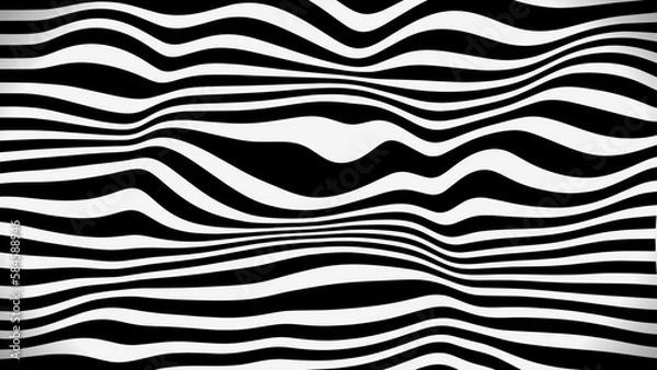 Fototapeta A unique abstract geometric texture featuring black and white lines. The wavy, curving distortion effect creates a dynamic, warped appearance. Perfect for banners, ads, posters, and backgrounds.