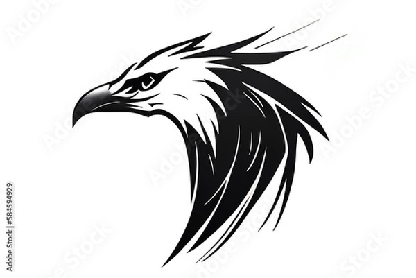 Fototapeta A minimalistic logo made of lines featuring the silhouette of a eagle head, simple triangular shapes and lines