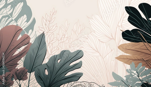 Fototapeta a drawing of tropical plants and leaves. Generative Ai
