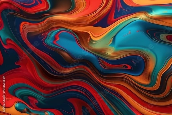 Fototapeta Fluid metallic texture illustration background with Generative AI