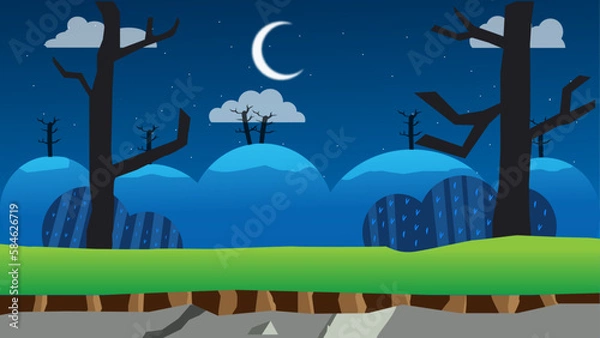 Obraz night landscape with trees and moon