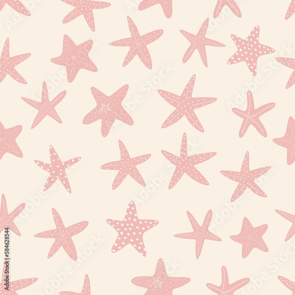 Fototapeta Starfish seamless pattern. Atlantic star. Marine Animal Vector print.
