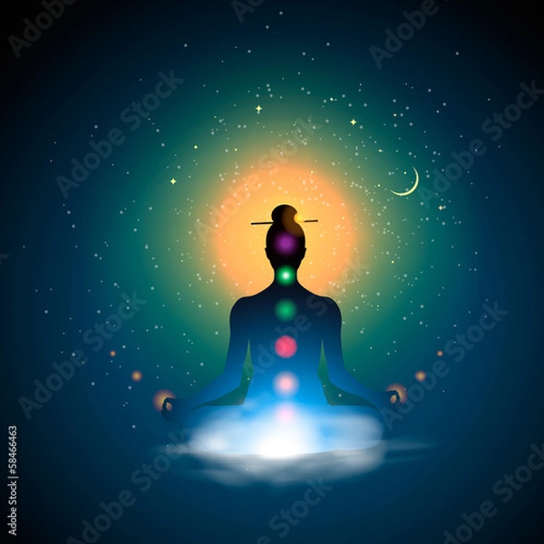 Obraz Meditating silhouette sitting in lotus position?