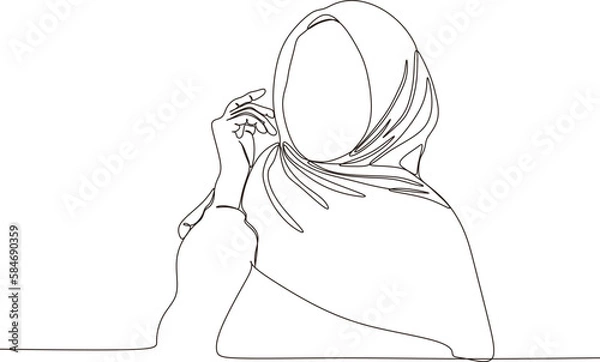 Obraz Beautiful woman in hijab continuous line art drawing,vector,illustration