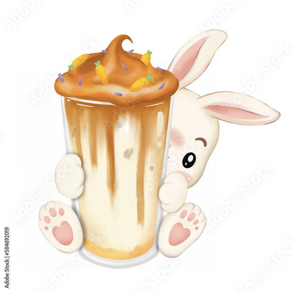 Obraz easter bunny with coffee isolation.