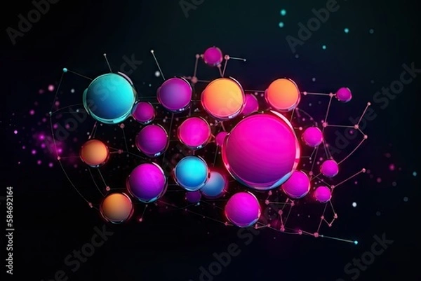 Fototapeta Background with spheres and circles bubbles dots abstract Colorful 3d Render generative AI