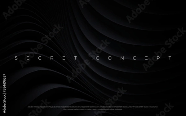 Obraz Abstract futuristic dark black background with waved design. Realistic 3d wallpaper with luxury flowing lines. Elegant backdrop for poster, website, brochure, banner, app etc… vector illustration