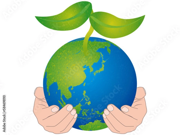 Obraz 地球から芽　手で包んで持つ