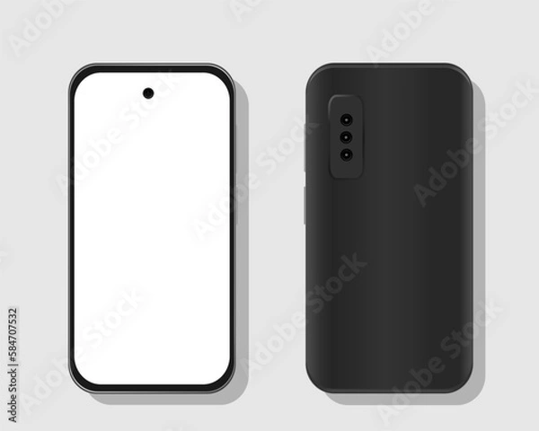 Obraz Detailed realistic black smartphone with white screen on white background, front and back.