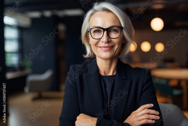 Obraz Female CEO or Chief Executive Officer, mature Caucasian woman running a large corporation as boss. generative AI