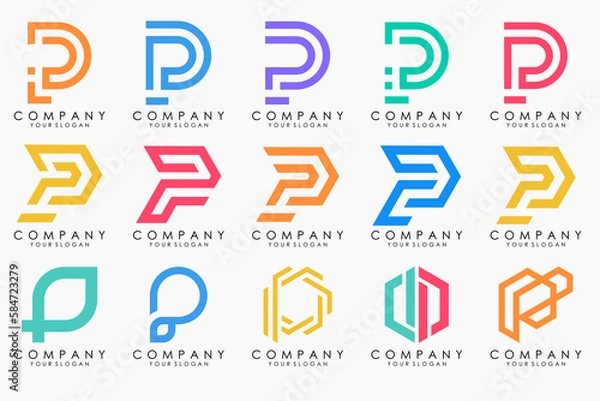Fototapeta Set of letters P logo design. modern creative monogram icon design inspiration.