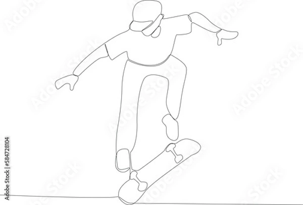 Fototapeta A good guy at skateboarding. Skateboarding one-line drawing
