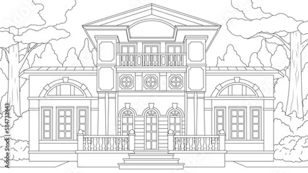Obraz Vector illustration, beautiful architectural building in the park