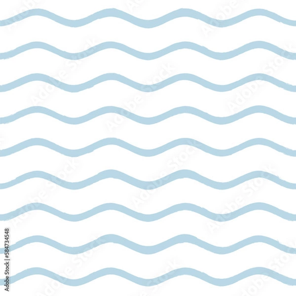Fototapeta Seamless Wave Pattern, Hand drawn water sea vector background. Wavy beach print, curly grunge paint lines, watercolor stripes