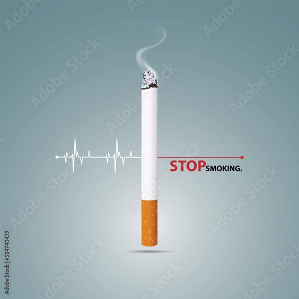 Fototapeta May 31st World No Tobacco Day banner design. Heart bit line and cigarette. World No Tobacco Day. Creative design idea for poster, banner, website. No Smoking Day Banner. vector illustrator