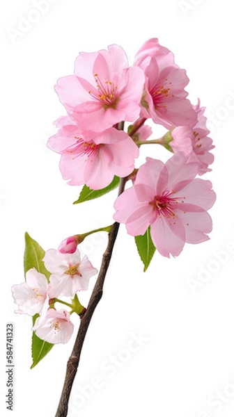 Fototapeta cherry blossom flower stalk , isolated on transparent background cutout , generative ai