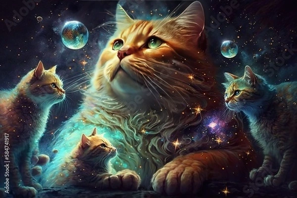 Fototapeta Starr's Radiant Realm of Wonder Cats Generative AI