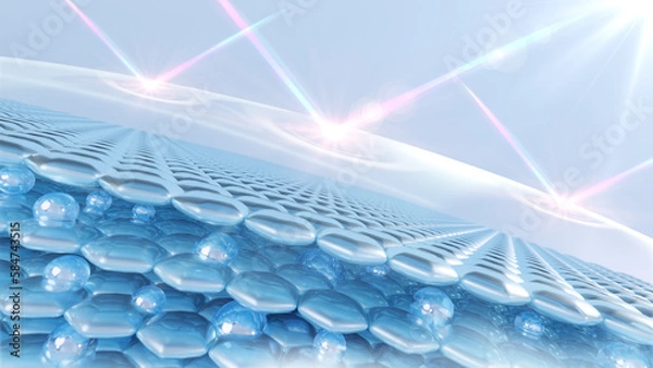 Fototapeta UV-protected 3D rendering of skin cells. Serum is absorbed via the skin and reduces sagging skin cells. lightening moisturizer The dark skin tone was changed by a bright one.